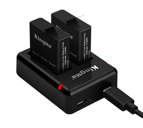 劲码2电池1双充充电器套装适用于GoPro Hero 7/6/5运动相机