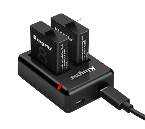 劲码2电池1USB双充充电器套装适用于GoPro Hero 8 Black, GoPro Hero 7/6/5运动相机