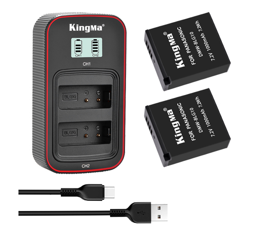 KingMa DMW-BLG10 2-Pack Battery and LCD Dual Charger Kit for Panasonic GF3 GF6 GX7 GX85