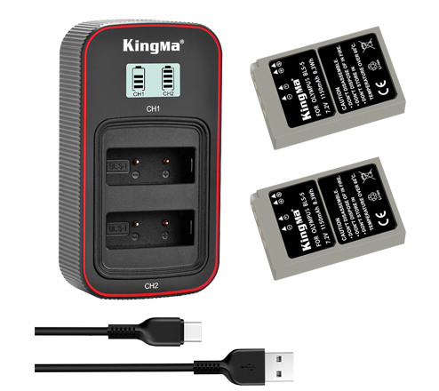 KingMa BLS-5 2-Pack Battery and LCD Dual Charger Kit for Olympus EPL6 EPL9 EPL8 EPL7 EPM2