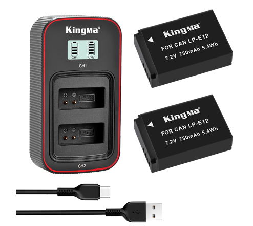 KingMa LP-E12 2-Pack Battery and LCD Dual Charger Kit for Canon EOS M M2 M10 M50 M100 100D M200