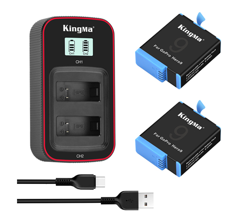 KingMa Replacement Li-ion Battery and LCD Dual Charger for GoPro Hero 9 Black Camera