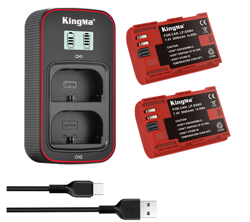 KingMa LP-E6NH 2-Pack Battery and LCD Dual Charger Kit for Canon EOS R6 90D 6D2 6D 80D 5D4 5D3 5D2 