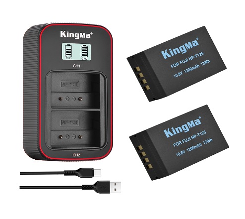 KingMa NP-T125 2-Pack Battery and Lcd Dual Charger Kit for Fujifilm GFX50S, GFX50R, GFX100