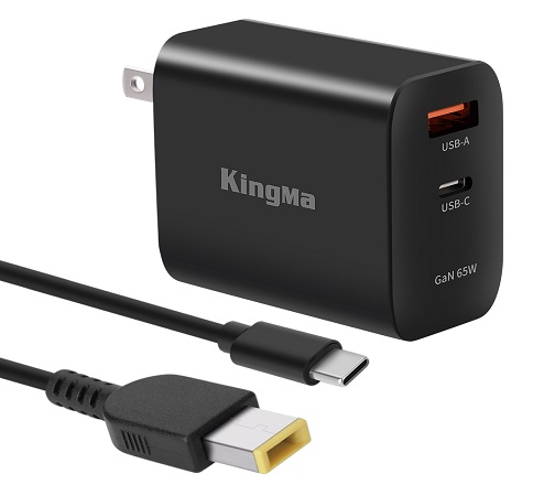 KingMa Portable 65W GaN PD Charger Fast Charging Lenovo 11*4.5mm Connect Cable for Lenovo Laptop