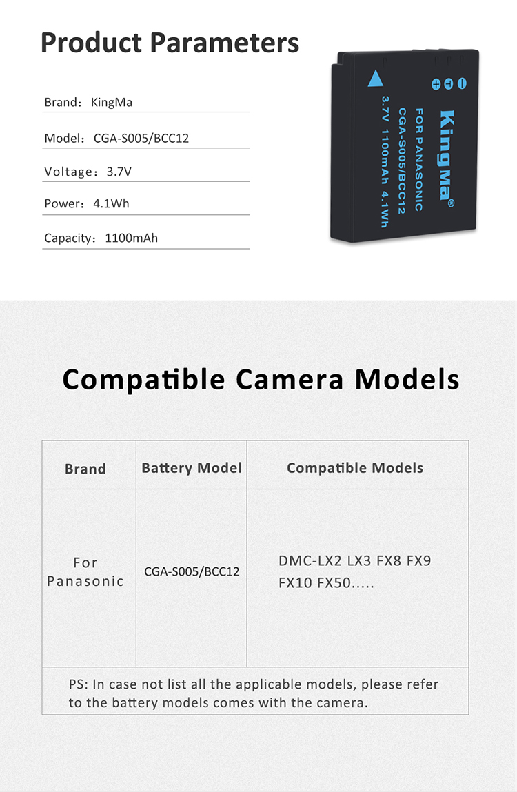 KingMa 1100mAh CGA-S005E Battery for Panasonic – KingMa